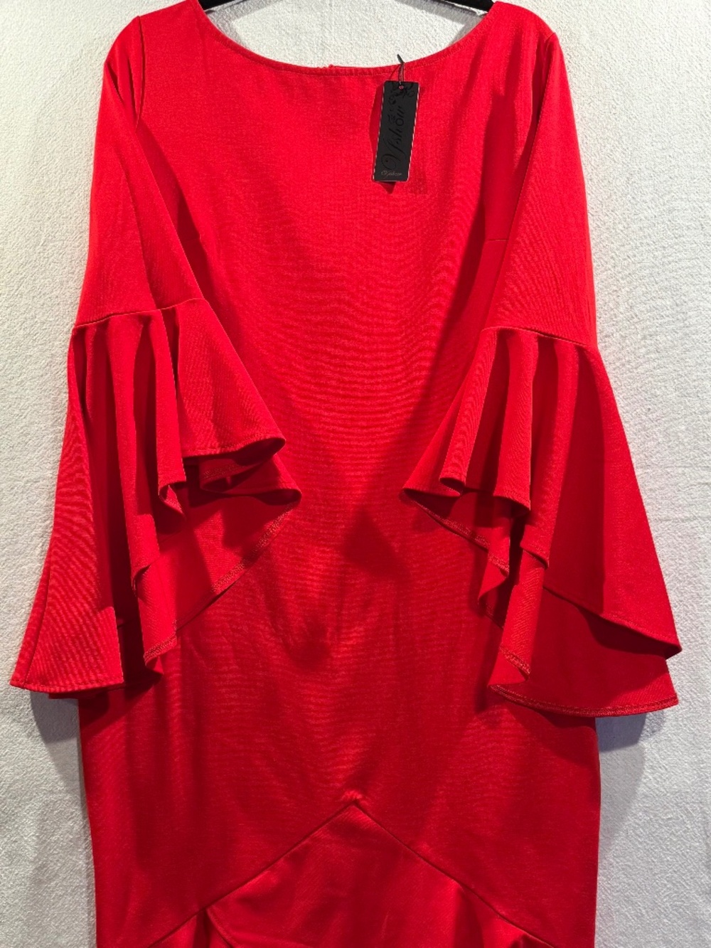 NWT Red Bell Sleeve Ruffle Hem Sheath Fitted Dress Size 18 Holiday Party